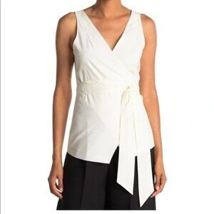 Club Monaco Size XS Cross Over Tie Top White Wrap Tailored Blouse Sleeveless